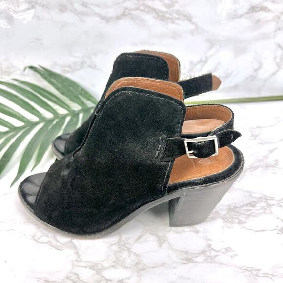 Frye Courtney Suede Slingback Heeled Mule Bootie Black Size 9 - Picture 2 of 13